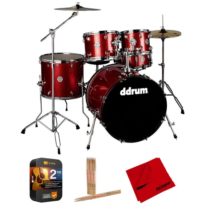 DDRUM D2 5pc Complete Drum Kit with Throne, Red Sparkle w/ Accessories Bundle