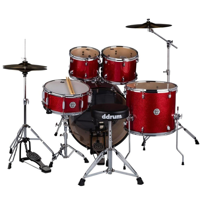 DDRUM D2 5pc Complete Drum Kit with Throne, Red Sparkle w/ Accessories Bundle
