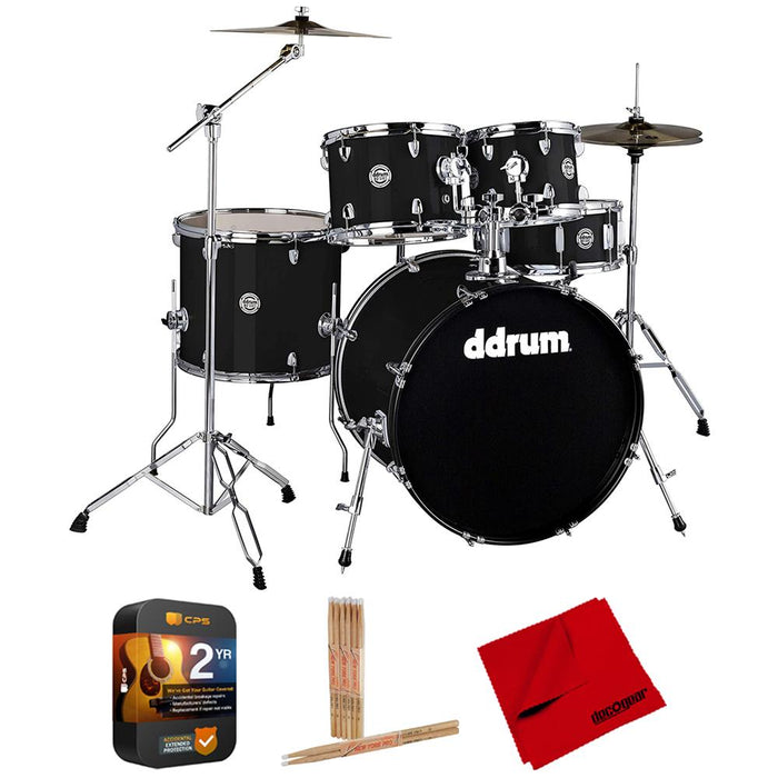 DDRUM D2 5pc Complete Drum Kit with Throne, Midnight Black w/ Accessories Bundle