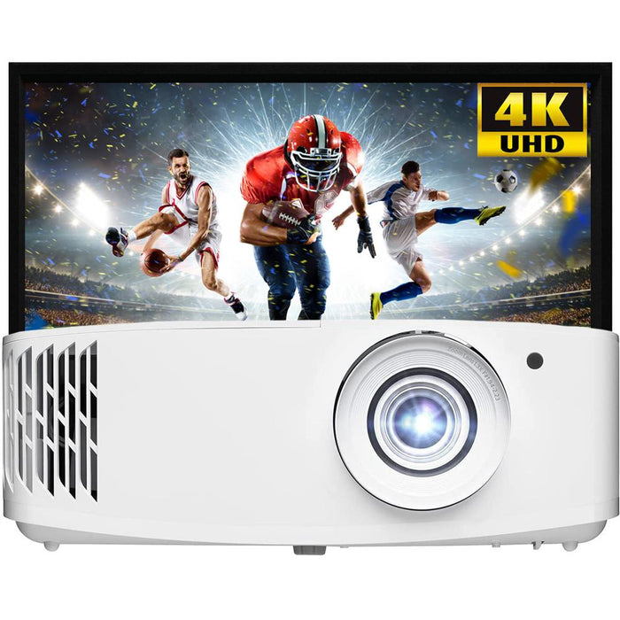 Optoma UHD55 Smart 4K UHD Home Theater Projector, White w/ 120" Projector Screen