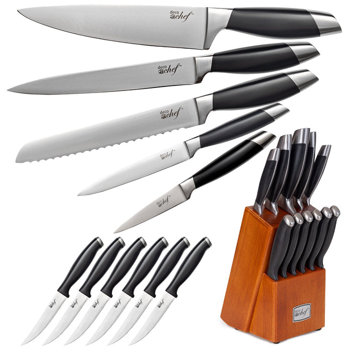 Cuisinart Chef's Classic Stainless 17 Pcs Cookware Set Black + Gourmet 12 Pcs Knife Set