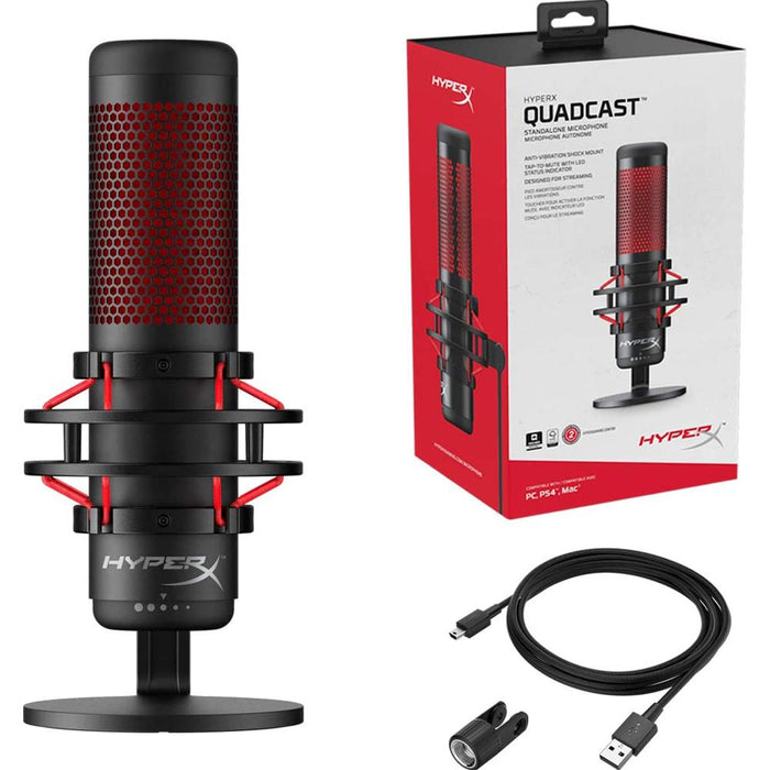 HyperX QuadCast Electret USB Condenser Microphone, Black/Red - 4P5P6AA