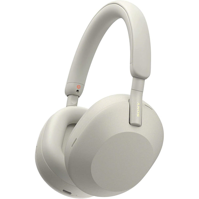 Sony WH-1000XM5 Wireless Noise Canceling Headphones, White + Wood Headphone Stand