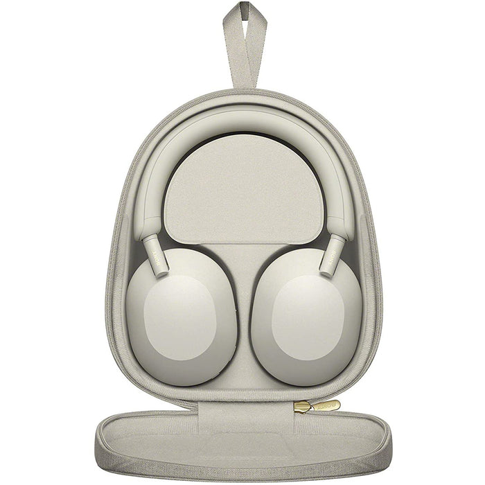 Sony WH-1000XM5 Wireless Noise Canceling Headphones, White + Wood Headphone Stand