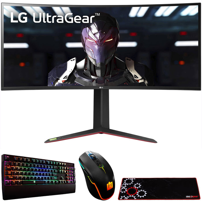LG UltraGear 34" Curved Gaming Monitor- Mechanical Keyboard, Wired Mouse, Mouse Pad