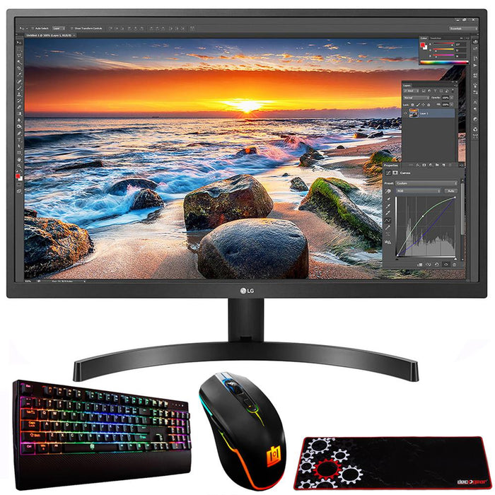 LG 27UK500-B 27" 4K UHD Monitor w/ Mechanical Keyboard, Wired Mouse, and Mouse Pad