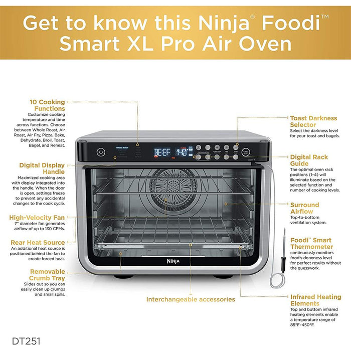 Ninja DT251 Foodi 10-in-1 Smart XL Air Fry Oven - Renewed with 1 Year Warranty