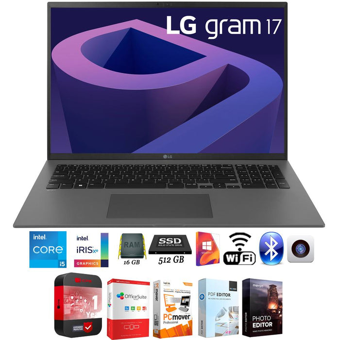 LG gram 17Z90Q 17" Lightweight Laptop Intel i5-1240P 16/512GB SSD + Protection Pack