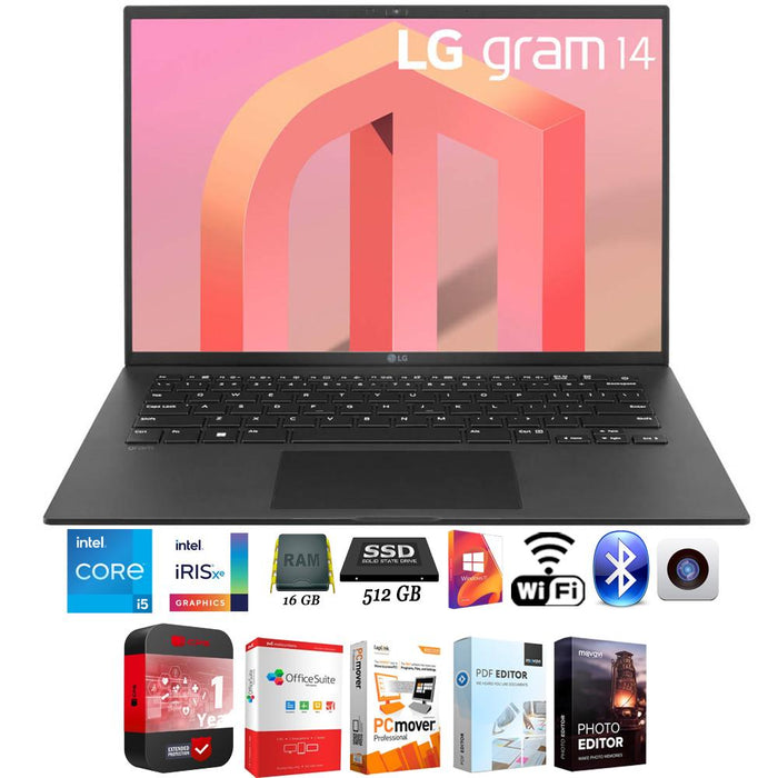 LG gram 14Z90Q 14" Lightweight Laptop Intel i5-1240P 16/512GB + Protection Pack