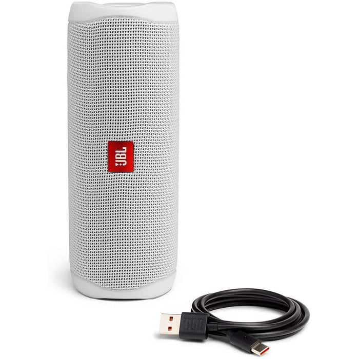 JBL Flip 5 Portable Waterproof Bluetooth Speakers White + 1 Year Protection Pack