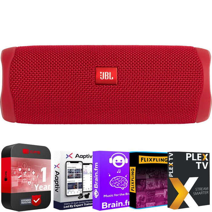 JBL Flip 5 Portable Waterproof Bluetooth Speakers Red + 1 Year Protection Pack
