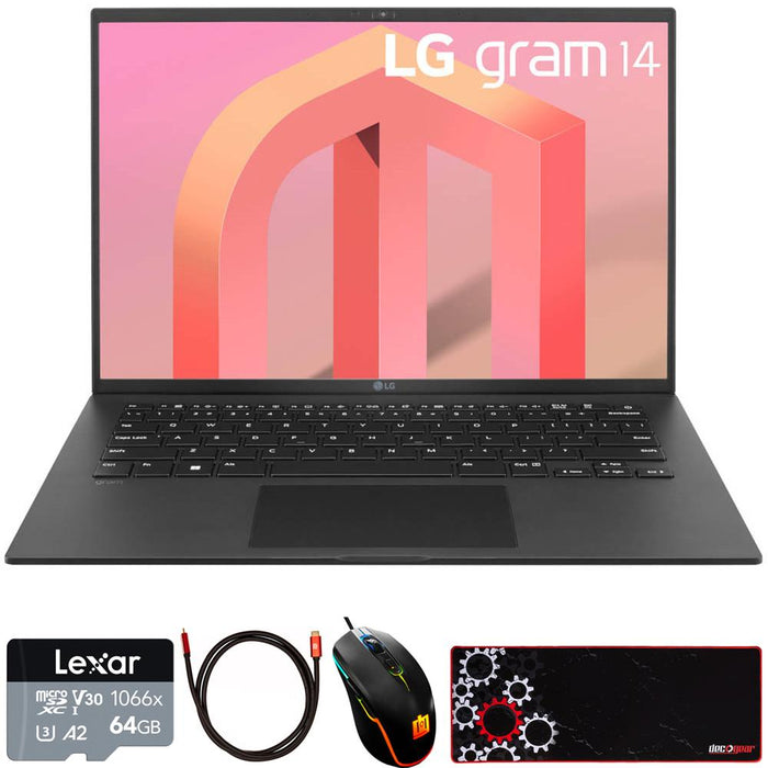 LG gram 14Z90Q 14" Laptop, Intel i5-1240P, 16GB/512GB SSD Black +Accessories Bundle