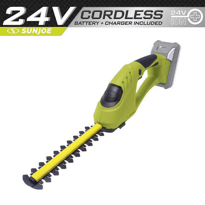 Sun Joe Cordless Handheld 22" Blade Hedge Trimmer w/ 24V Cordless Shrubber - Refurbished