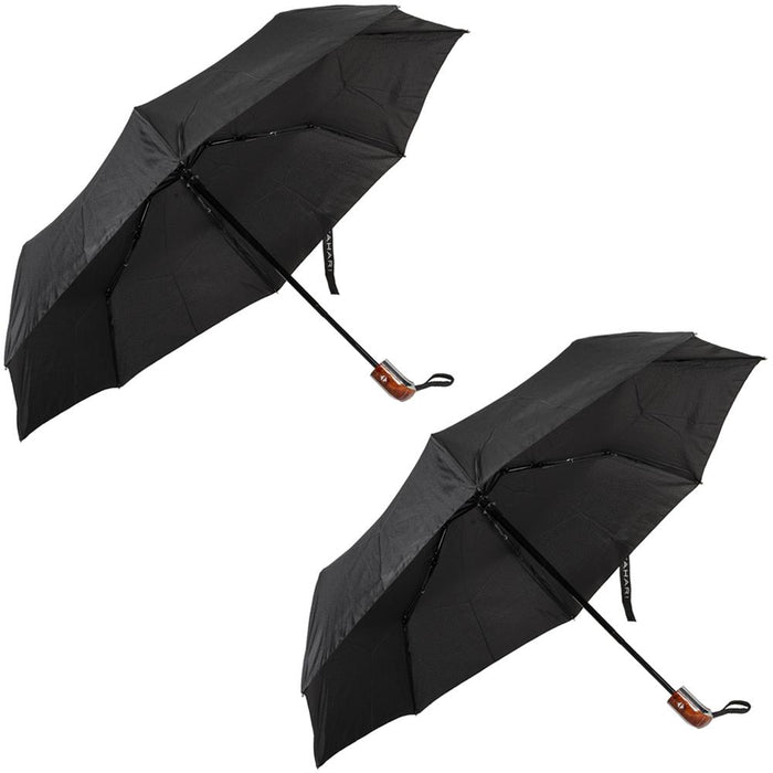 Tahari Collapsible Travel Umbrella with Tortoise Shell Handle Black 2 Pack