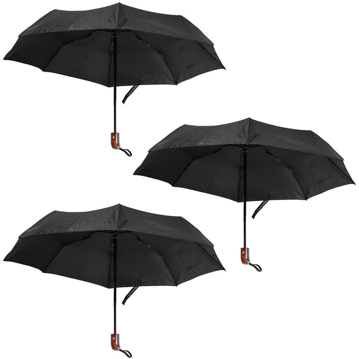 Tahari Collapsible Travel Umbrella with Tortoise Shell Handle Black 3 Pack