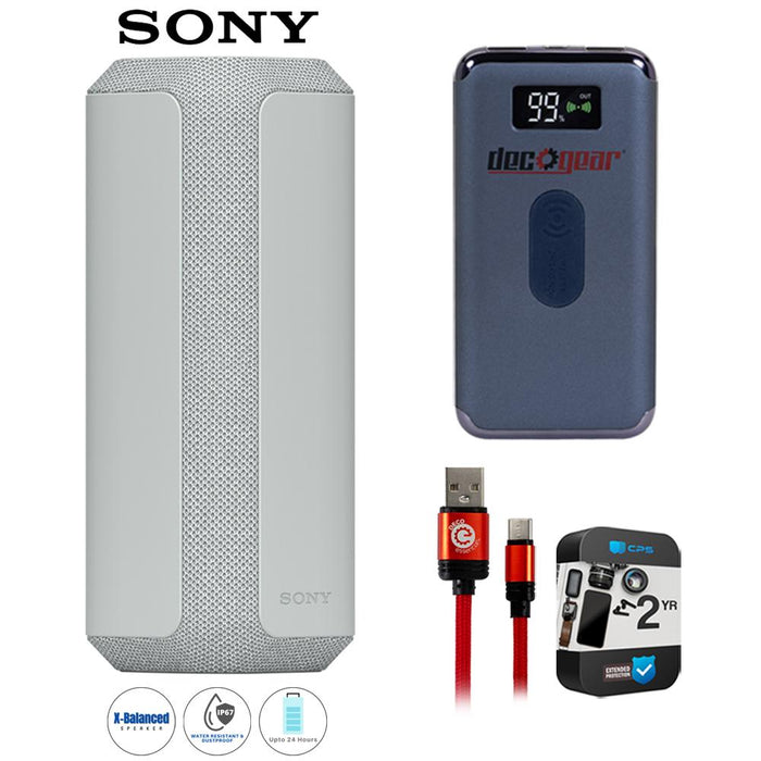Sony SRSXE300 Portable Bluetooth Wireless Speaker, Light Gray + Warranty Bundle