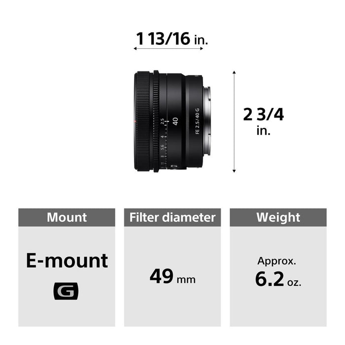 Sony FE 40mm F2.5 G Full Frame Ultra Compact Prime G Lens w/ Lexar Card +SSD Bundle