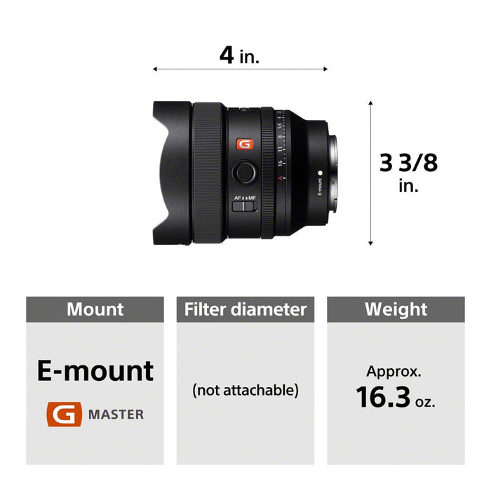 Sony FE 14mm F1.8 GM Full Frame Ultra Wide Prime G Master Lens w/ Lexar Card +SSD Kit