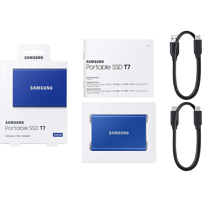 Samsung T7 2TB Portable SSD, USB 3.2 Gen2, Blue (MU-PC2T0H)