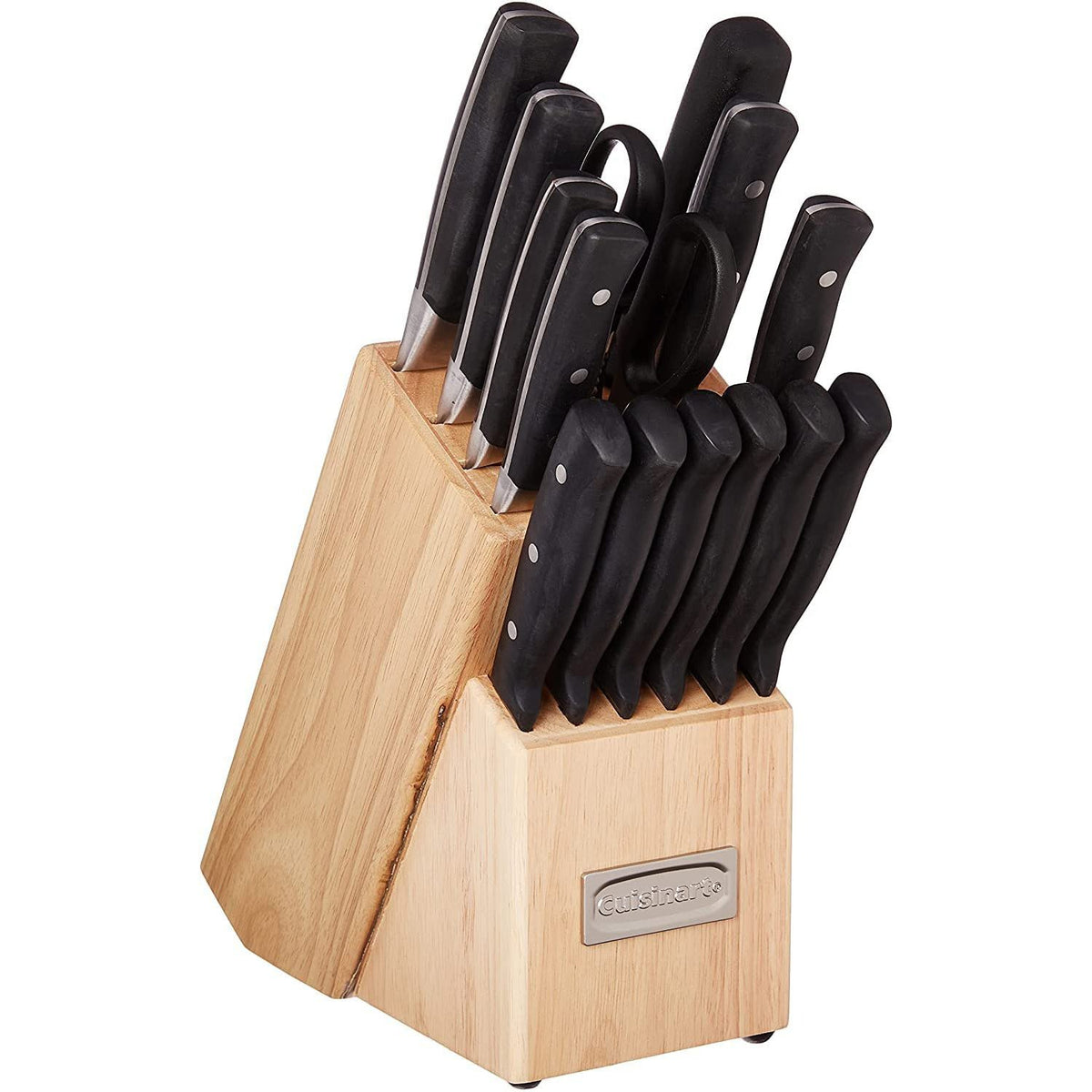 Cuisinart Forged Triple Rivet, 15-Piece Knife Set w/ Block, Superior High-Carbon Stainless Steel Blades - White