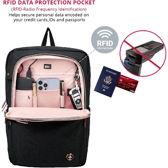 Swissdigital Katy Rose Backpack and 14" Laptop Case, Black/Rose Gold (SD1006-01)