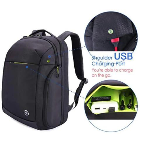 Swissdigital Java Business Travel Backpack and 17" Laptop Case, Black/Green (SD-805)
