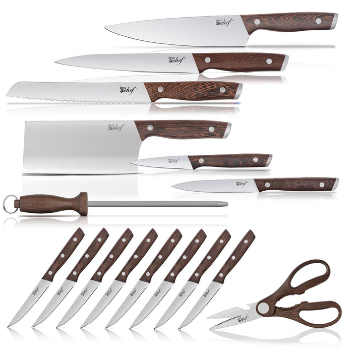 Deco Chef 16 Piece High-Grade Stainless Steel Kitchen Knife Set with Block & Cutting Board