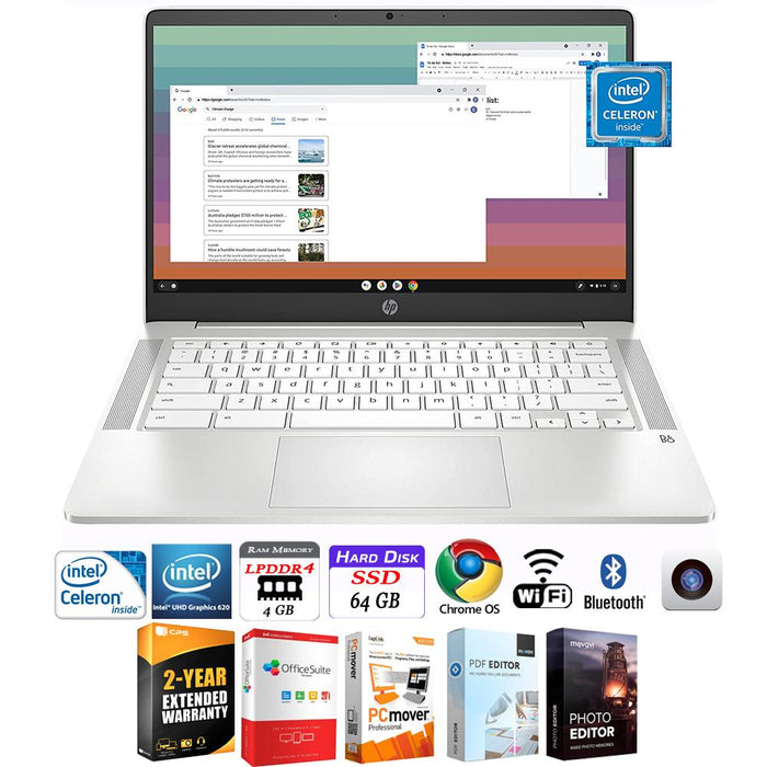 Hewlett Packard Chromebook 14" Touchscreen Laptop, 4/64GB SSD, Ceramic White + Protection Pack