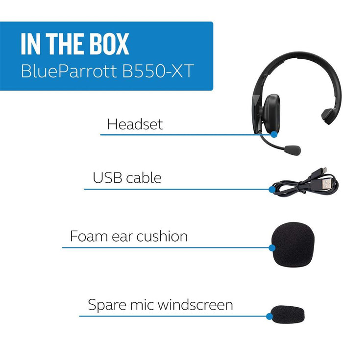 BlueParrott B550-XT Bluetooth Mono Noise-Canceling Headset w/ Warranty Bundle