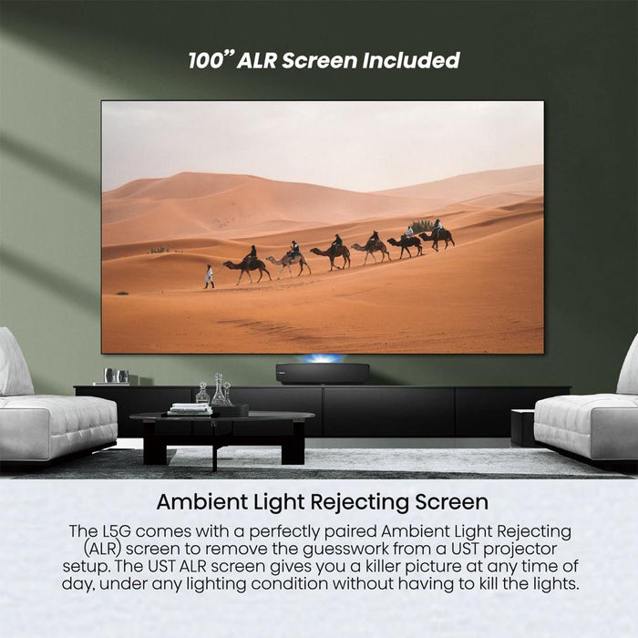 Hisense 100L5G 100" 4K Ultra-Short-Throw LASER TV & 100'' ALR Screen + Warranty Bundle