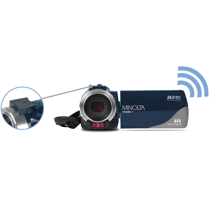 Minolta MN220NV 1080p HD 24 MP Night Vision Digital Camcorder with WiFi (Blue)