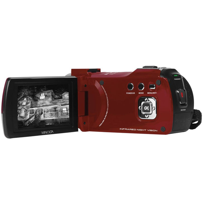 Minolta MN220NV 1080p HD 24 MP Night Vision Digital Camcorder with WiFi (Red)