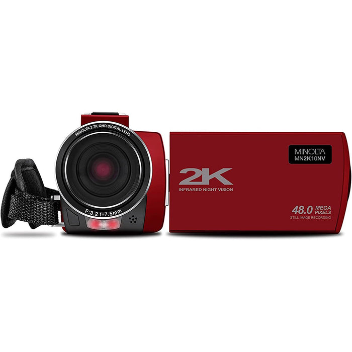 Minolta MN2K10NV 2.7K Ultra HD 48 MP Night Vision Camcorder (Red)
