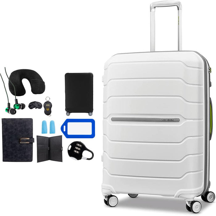 Samsonite Freeform 24" Medium Spinner Luggage White/Grey with Traveling Bundle