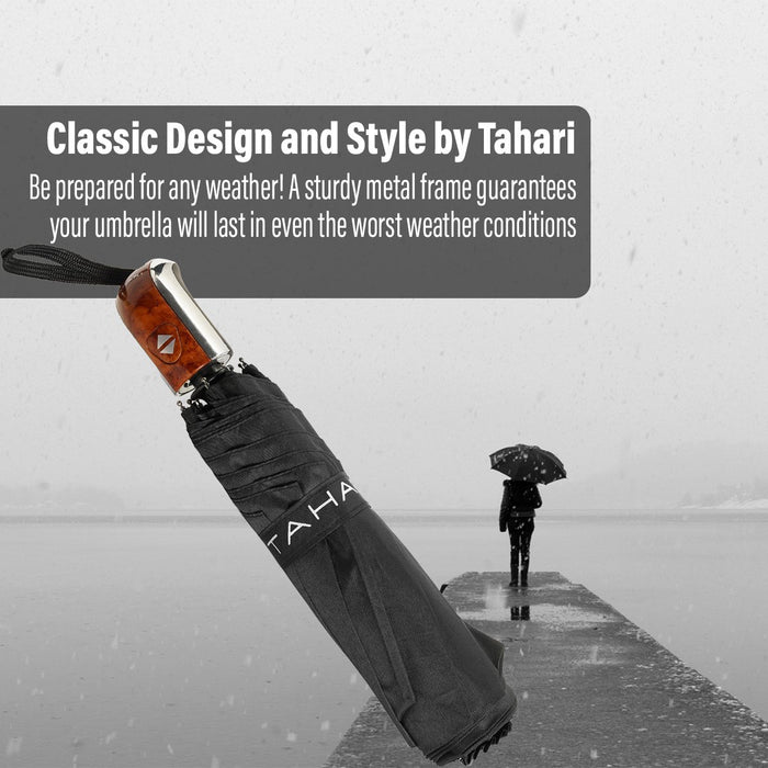 Tahari T4701 Collapsible Travel Umbrella with Tortoise Shell Handle, Black