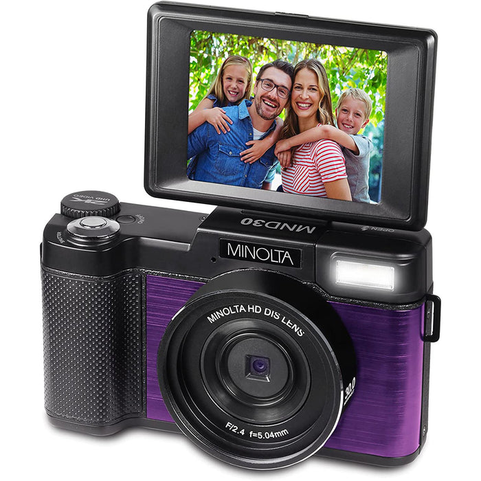 Minolta MND30 30MP 2.7K Ultra HD 4X Zoom Digital Camera (Purple)