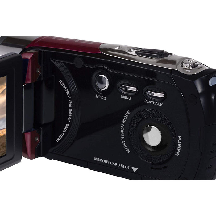 Minolta MN90NV 24MP/1080p HD IR Night Vision Digital Camcorder w 8GB SDHC Card - Maroon