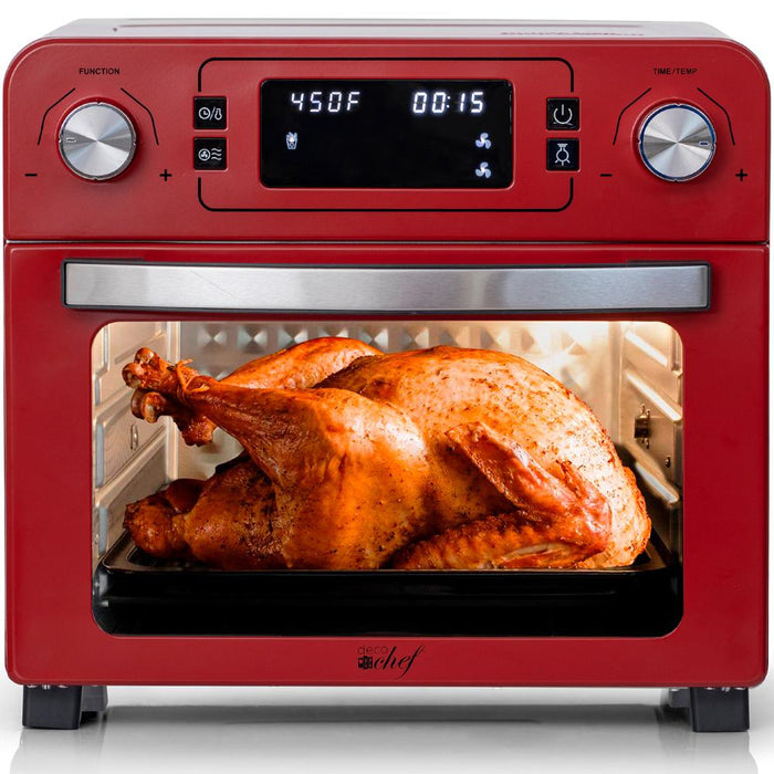 Deco Chef 24QT Stainless Steel Countertop Toaster Air Fryer Oven Red - Renewed