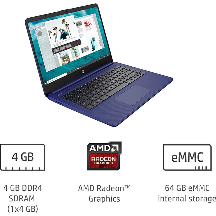 Hewlett Packard 14" HD PC Laptop, AMD 3020e, 4GB RAM/64GB - Blue (14-fq0010nr) - Open Box