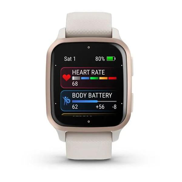 Garmin Venu Sq 2 - Music Edition GPS Smartwatch, Peach Gold Bezel with Ivory Case