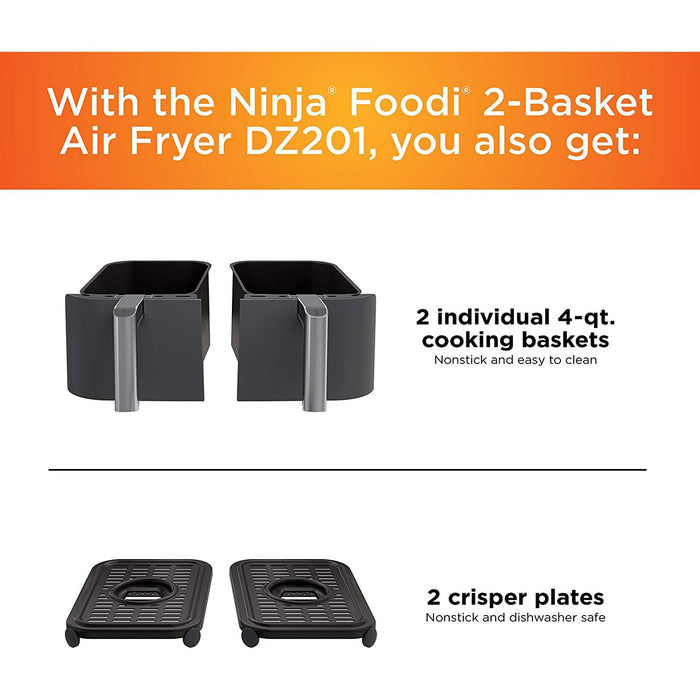 Ninja DZ201 Foodi 6-in-1 8-qt. DualZone 2-Basket Air Fryer - Refurbished