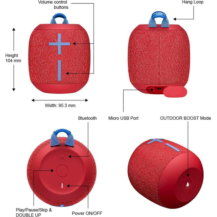 Logitech Ultimate Ears WONDERBOOM 2 Waterproof Bluetooth Speaker (Radical Red) - Open Box