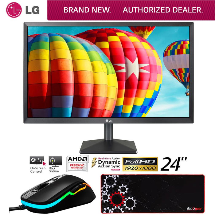 LG 24MK430H-B 24" FHD IPS LED AMD FreeSync Monitor + Deco Gaming Mouse Bundle