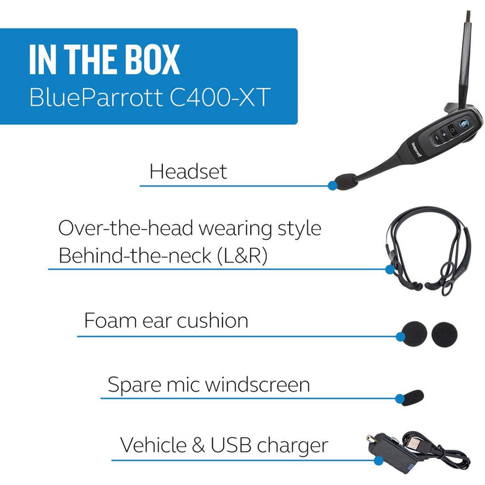 BlueParrott C400-XT Bluetooth Mono NC Convertible Headset + Power Bank + Protection Pack