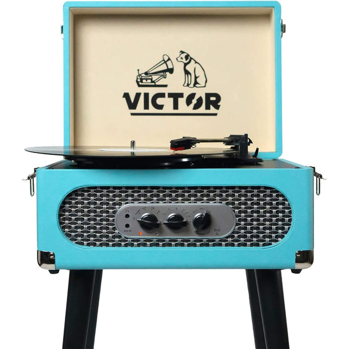 Victor Andover 5-in-1 Music Center with Chair Height Legs, Turquoise (VWRP-3200-TQ)