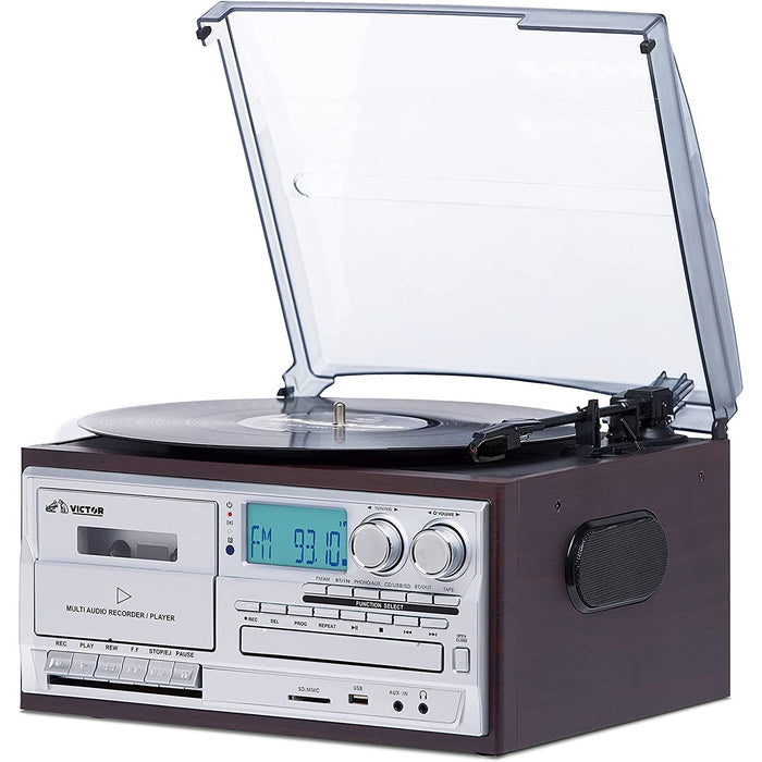Victor Cosmopolitan 8-in-1 Turntable Music Center, Mahogany (VWRP-4200-MH)