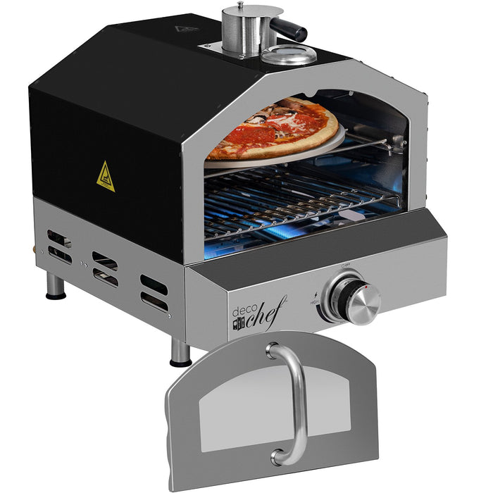 Deco Chef 2-in-1 Propane Gas Pizza Oven & Grill, Portable, with Pizza Stone & Peel, Black