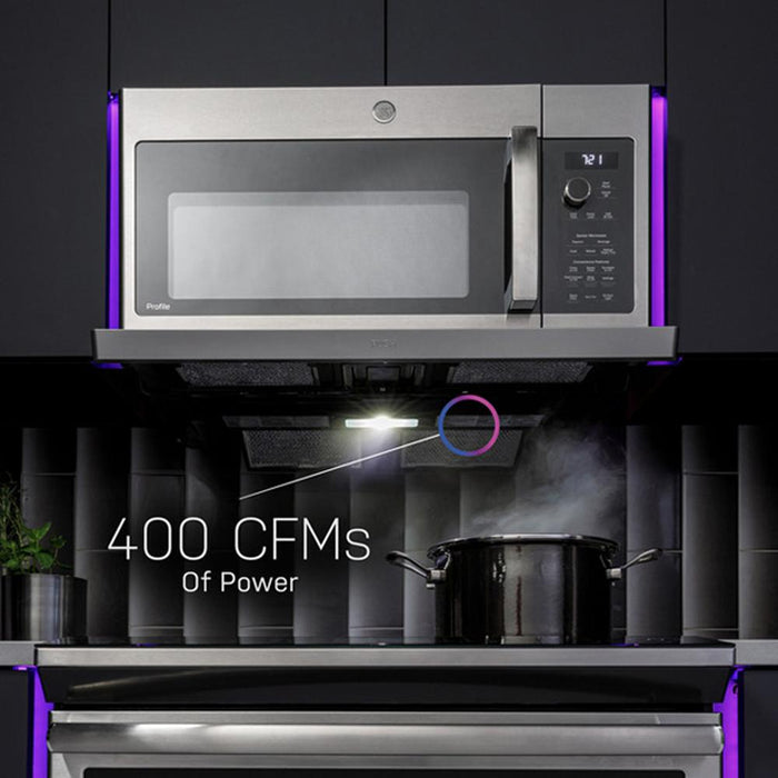 GE Profile 2.2 Cu. Ft Over-the-Range Sensor Microwave Oven Steel+2 Year Warranty