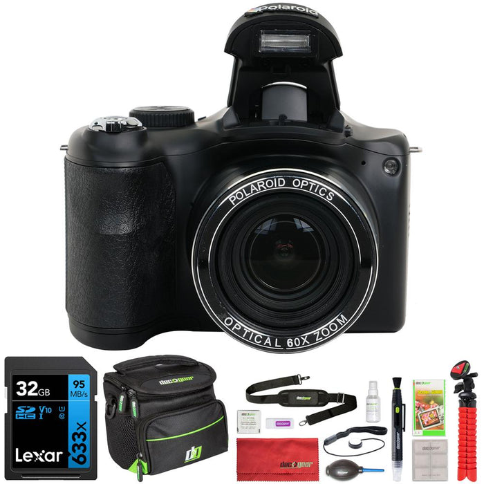 Polaroid iE6035 18MP 60x Optical Zoom Digital Camera, Black w/ 32GB Memory Card Kit