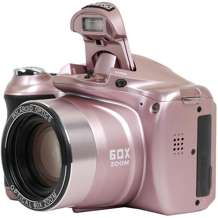 Polaroid iE6035 18MP 60x Optical Zoom Digital Camera, Rose Gold w/ 32GB Memory Card Kit